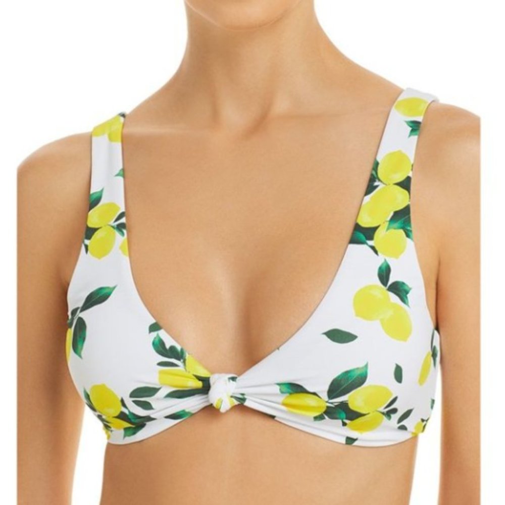 NWT AQUA Swim Knotted Lemon Print Bikini Top, Size S